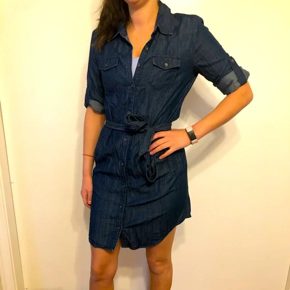 republic denim dress NWT Banana Republic Women's Dark Rinse Denim Utility Mini Dress - 4 Reg / Small